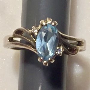 Sterling Silver Blue Topaz & Diamond Accent Ring